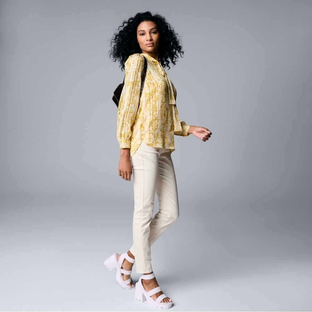 NWT Simply Vera Wang Yellow Snake Print Chiffon Neck Tie Tank w/ Blouse Size XL